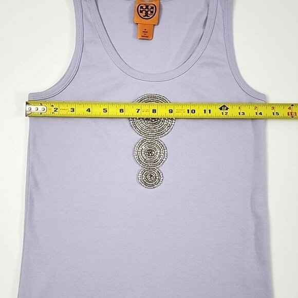 Tory Burch Women's Lavender Tank Top Beaded Circles Front 100% Cotton Size M - Picture 6 of 9